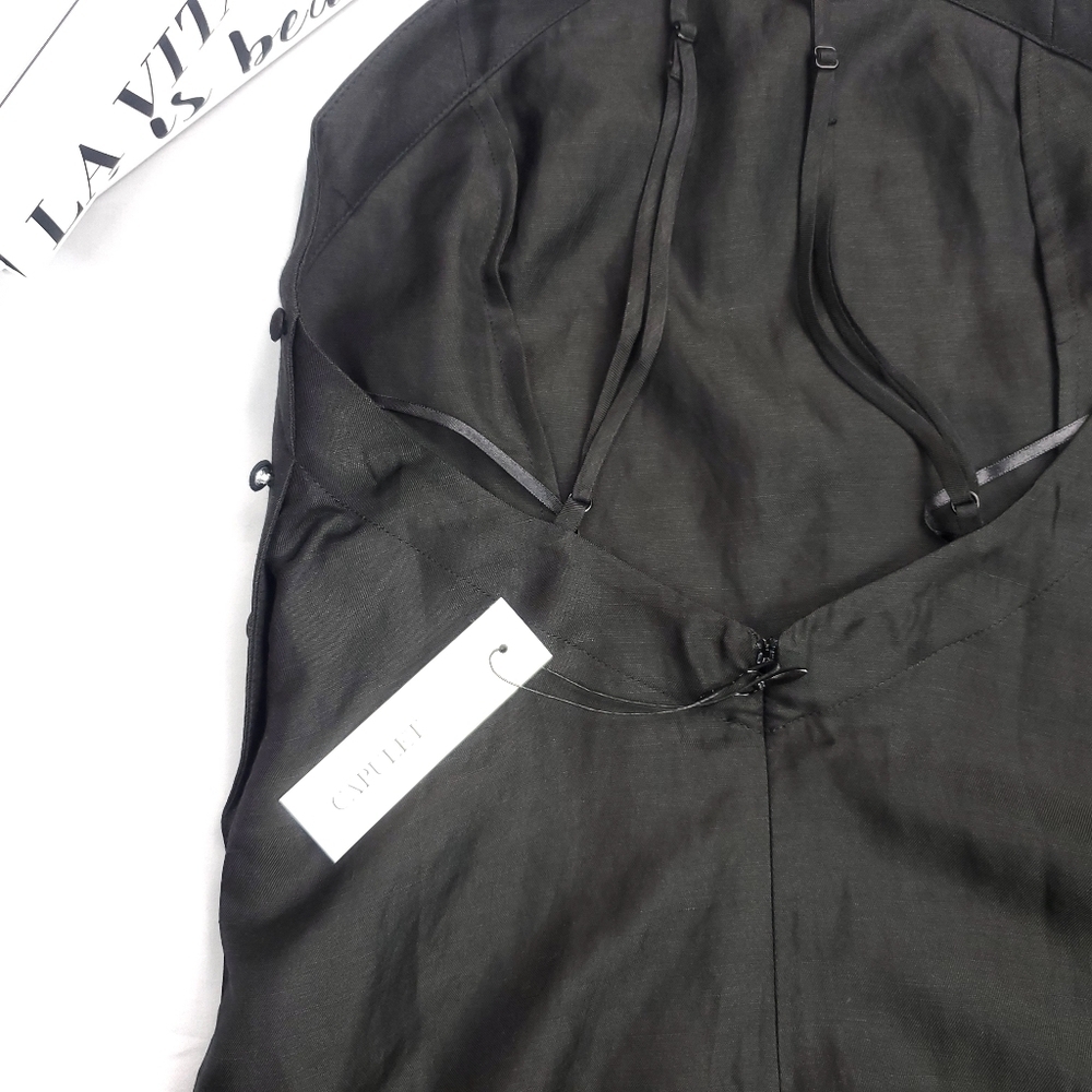 NWT Capulet Revolve Linen Blend Halter Open-Back Little Black Cocktail Dress - Picture 9 of 9